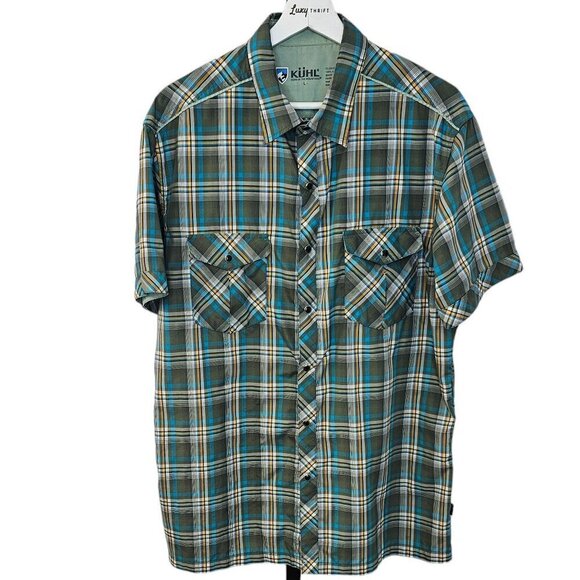 Kuhl Mens Eluxur Pearl Snap Button Down Shirt  Size Large Short Sleeve Plaid - Picture 1 of 9